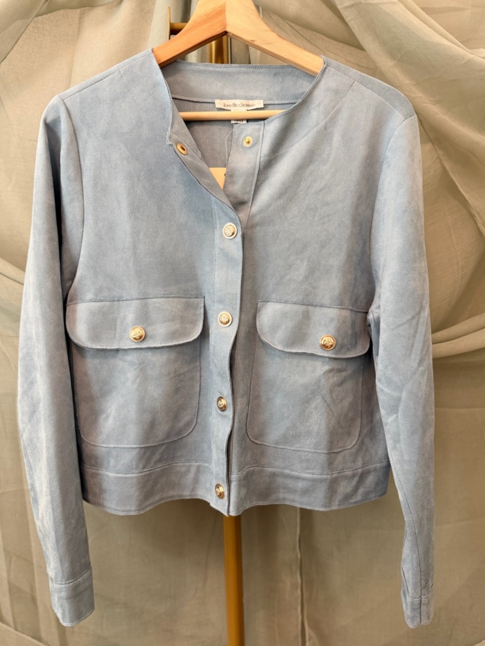 JohnPaulRichard Light Blue Suede Button-Front Jacket